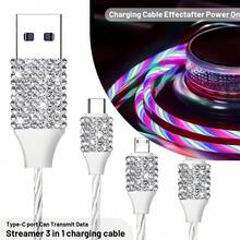 1件裝鑽石閃亮 2/4/6/8孔車用充電器，3合1充電線，快速充電，Type C、USB，車用轉接頭，USB A轉Type C、Type C轉Type C，相容手機、行車記錄器、GPS，男女適用，節日/生日禮物 - 彩色 - 查看 25