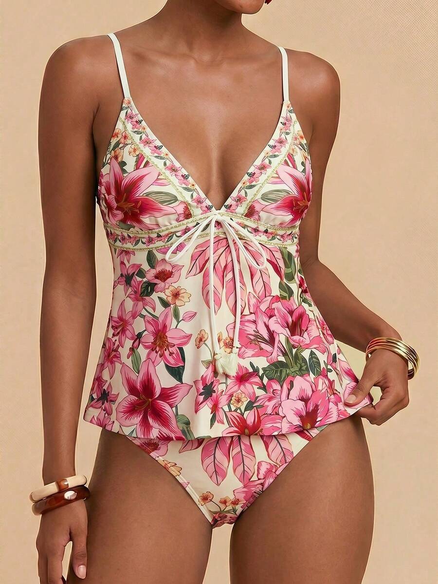 Conjunto de Traje de Baño Casual Estampado Minimalista para Mujer - Multicolor 8 - Ver 1