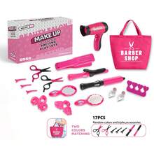 Conjunto de Beleza para Brincar de Cabeleireiro Infantil, 17 Peças Brinquedo de Salão de Beleza com Secador de Cabelo, Avental e Bolsa de Transporte, Jogo Interativo de Vestir para Meninas, Presente para Dia das Crianças, Ação de Graças, Volta às Aulas, Natal, Aniversário, Ano Novo e Feriados para Crianças - Multicolorido - Visão 12