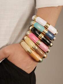 1PC Vintage Opulent Gold-Plated Wide Enamel Hoop Color-Banded Cuff Braceletfor WomenWeddingY2K Party Daily JewelryLovers Art Collectors - Bracelet - View 2