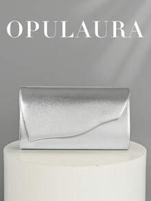 OpulAura 女款時尚極簡金屬線裝飾信封手拿包 PU 皮革晚宴包，適合婚禮、舞會及正式場合 - 銀色 - 查看 2