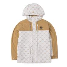 MLB 男女通用复古印花连帽夹克，DIA MONOGRAM JQD 防风夹克，休闲运动简约外套，3AWJM0151 - 淺駝色 - 查看 2