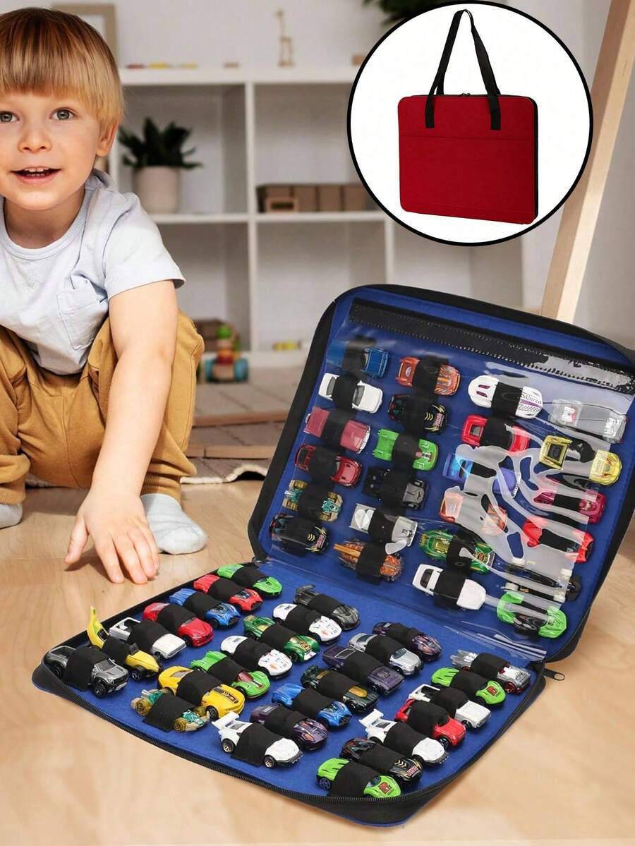 OBOVAY 1pc 52-Capacity Portable Toy Car Storage Bag | Felt Organizer For Transporting And Storing Toy Vehicles, Perfect Gift For Family And Friends - Multicolor - View 1
