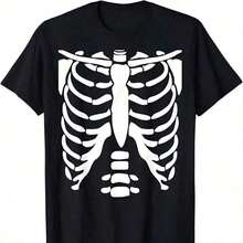LXF2026 El Disfraz de Calavera Más Popular para Halloween, la Camiseta con Diseño de Disección del Tórax, es Adecuada para Hombres con Mangas Cortas XIAM - Negro - Ver 1
