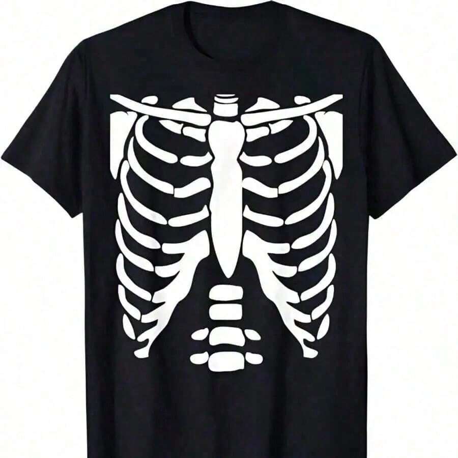 LXF2026 El Disfraz de Calavera Más Popular para Halloween, la Camiseta con Diseño de Disección del Tórax, es Adecuada para Hombres con Mangas Cortas XIAM - Negro - Ver 1
