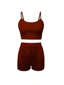 Solid Three-Piece Suit With Dual Use And Perforated Details - [Red] - View 5