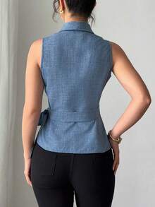 Chaleco Liso Sin Mangas Con Cordón Verano 2026 - Azul - Ver 3