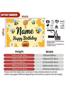 1pc Customizable Bee Themed Birthday Party Backdrop, Cute Cartoon Honeycomb Daisy Personalized Birthday Party Name Design Party Banner Decoration Prop, Vinyl,Party Top, Vibrant Party Banner - E - View 5