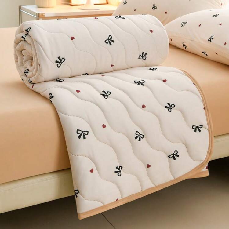 1 chiếc chăn hè (không bao gối), họa tiết nơ và trái tim nữ tính, chăn điều hòa giặt máy được, lõi chăn mềm thân thiện với da thoáng khí, chăn chần bông gấp gọn di động dùng cho ký túc xá sinh viên và gia đình, chăn mỏng dùng cho mọi mùa - sự ưa thích - Xem 4