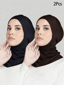 Awegeo 1Pc/2Pcs Women's Multi-Piece Headscarf Set: Solid Color Elastic Headscarf Hat - Casual, Comfortable, Soft And Breathable, Suitable For Daily Wear - A - View 22