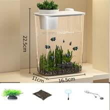 1 pieza Acuario (solo el tanque de peces, sin decoraciones incluidas) Tanque de peces de escritorio transparente para el hogar/oficina - Multicolor - Ver 16