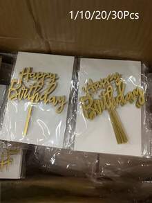 1/10/20/30個生日快樂壓克力蛋糕插牌，生日派對裝飾，週年慶、情人節、現代字母形蛋糕裝飾，給家人和朋友的創意禮物，適用於生日、母親節、夏季、萬聖節、聖誕節 - 金色 - 查看 2