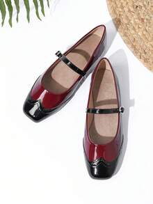 JiaYunNvXie New Low Vamp Soft Sole Mary Jane Shoes Commuter Versatile One-Strap Flat Women's Shoes - Burgundy - View 3