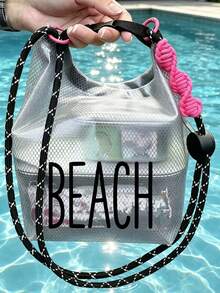 多功能防水 PVC 收納袋，印有「Beach」圖案，抽繩設計，可手提或肩背，適合游泳、健身、海灘、潛水、夏季度假及日常使用。輕量便攜，優異的防水防潑效果，大容量，可收納化妝品、盥洗用品、毛巾、泳衣、運動服等，女性教師理想禮物，郵輪旅行必備 - 彩色 - 查看 9