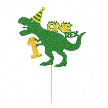 1 pièce/3 pièces Décoration de gâteau d'anniversaire en forme d'œuf de dinosaure, dinosaure vert et or pailleté - Multicolore - Voir 14