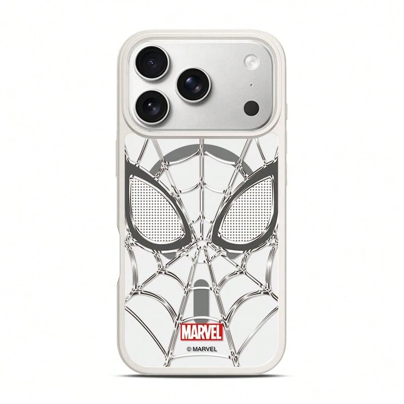 Miniso Marvel Avengers 蜘蛛人個性化蜘蛛網 MagSafe 磁吸充電手機殼,相容 iPhone 17/17 Pro Max/16/17 Pro/15/14/16 Plus/17 Air/13/15 Pro/12/15 Plus,男款防摔保護殼,相容 Apple - 白色 - 查看 1