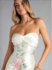 Vestido Sin Tirantes Floral con Lazos Nuevo - Blanco - Ver 3
