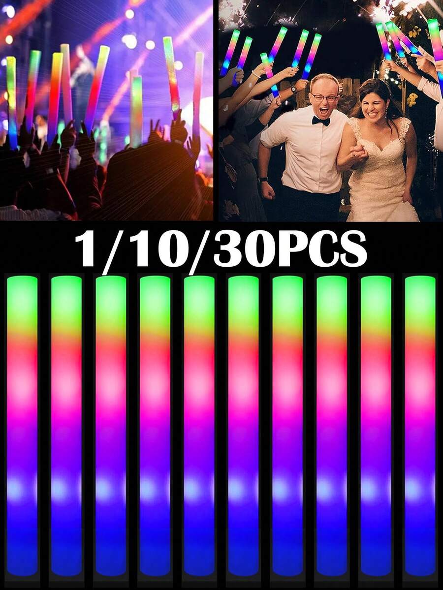 30支/10支/1支 16吋 LED 泡棉發光棒，3種閃爍燈光模式 派對用品 適用於婚禮派對、嘉年華、生日、演唱會、新年、發光棒禮物