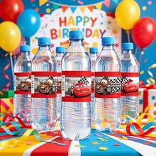 Racing Car Birthday Water Bottle Stickers, Red Racing Car & Checkered Flag Design Waterproof Stickers, Suitable For Boys' Birthday Party, Racing Theme Event & Party Favors - Multicolor - View 3