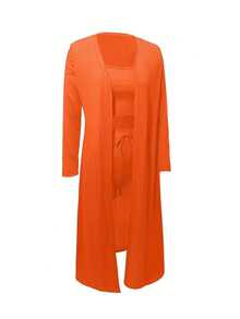 Traje de tres piezas sólido con doble uso y detalles perforados - Naranja - Ver 4