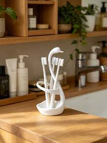 1pc Creative Swan-Shaped Plastic Toothbrush Holder, Minimalist Versatile Design, Hollow Design For Drainage And Breathability To Prevent Water Accumulation, Can Store Toothbrushes, Toothpaste, Small Items, Keeps Bathroom Countertop Neat And Organized, Both A Practical Storage Rack And An Exquisite Desktop Decoration - Multicolor - View 9