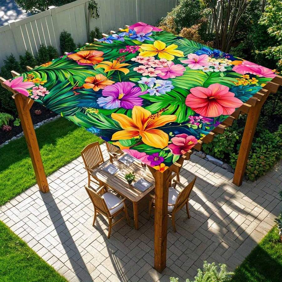1 pieza Vela de sombra estilo bohemio, múltiples patrones florales, material de fibra de poliéster, adecuada para jardín, playa, piscina, patio, uso todo el año, fácil instalación y almacenamiento (sin cuerda ni poste de soporte requerido) - Multicolor - Ver 1