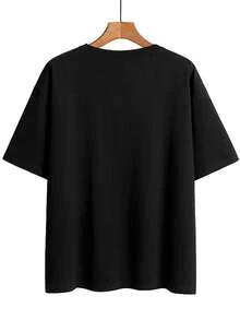 Graphic Print T-Shirt, Casual Short-Sleeved, Round-Neck Top For Summer And Spring, Women's Clothing - Black - View 2