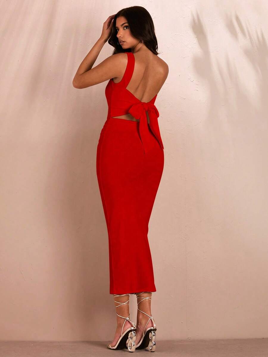 Women Midi Dresses - Rojo - View 1