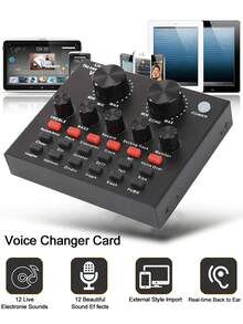 V8即时语音卡，具备多种实时音频效果混音和语音转换功能，内置500mAh可充电锂电池，适用于电脑录音、家庭K歌、语音聊天等场景。 - 彩色 - 查看 1