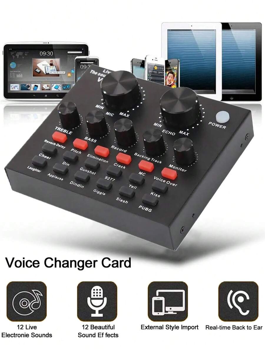 V8即时语音卡,具备多种实时音频效果混音和语音转换功能,内置500mAh可充电锂电池,适用于电脑录音、家庭K歌、语音聊天等场景。 - 彩色 - 查看 1