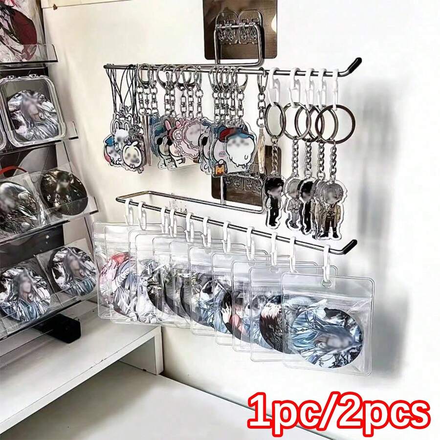 1pc/2pcs Wall Mounted Keychain Display Rack, Multifunctional Storage Organizer For Badges, Charms, Jewelry, Hair Accessories - Space Saving - Silver - View 1