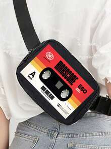 Bolsa transversal de peito com estampa de fita cassete vintage - Bolsa de cintura estilo nostálgico (alça ajustável) - Pequena bolsa transversal de ombro - Bolsa de armazenamento leve com fecho de correr unissexo - Estilo hip hop Y2K de rua - Adequada para corrida, viagens, fitness, festivais de música e uso casual diário - Multicolorido - Ver 7