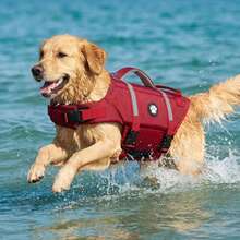 Chaleco salvavidas para perros, chaleco de flotabilidad ajustable y ligero con asa de rescate, diseño reflectante de alta visibilidad, adecuado para perros pequeños y medianos para nadar y navegar - Rojo - Ver 5