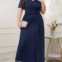 yonghongmaoyi1 Reflora Vestido largo elegante y brillante de talla grande con parches de malla, ropa de mujer - Multicolor - Ver 10