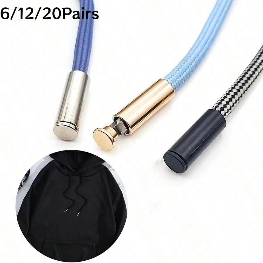 6/12/20Pairs Metal Rope Buckle Hoodie Pants Waistband Cap Rope Pendant Clip Buckle Rope End Clasp Accessories Metal Hanging Plated Bell For Sweatshirt Pants Head Cap Rope Button Decorative Buckle Rope Stop Buckle