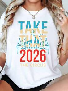 Camiseta de Mujer Take That The Circus 2026 Tour, Top Casual de Manga Corta con Cuello Redondo, Cómoda y Suave de Algodón Puro, Estilo para Todas las Temporadas, Imprescindible para los Fans - Negro - Ver 1