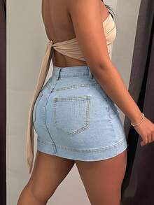 New Arrival European And American Minimalist Casual Commuting Lifting Denim Skirt For Women Summer - Light Wash - View 3