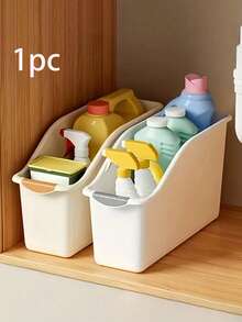 1 pièce Boîtes de rangement au design incurvé en plastique robuste, organisateur, conteneur gain de place pour sous l'évier, le garde-manger & l'organisation des armoires, convient pour les fournitures de nettoyage, les articles ménagers essentiels & le rangement de la cuisine/salle de bain, l'organisation du garde-manger - Multicolore - Voir 1