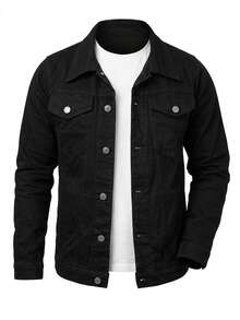 Men's Denim Jacket With Pockets And Buttons - Negro - Ver 2