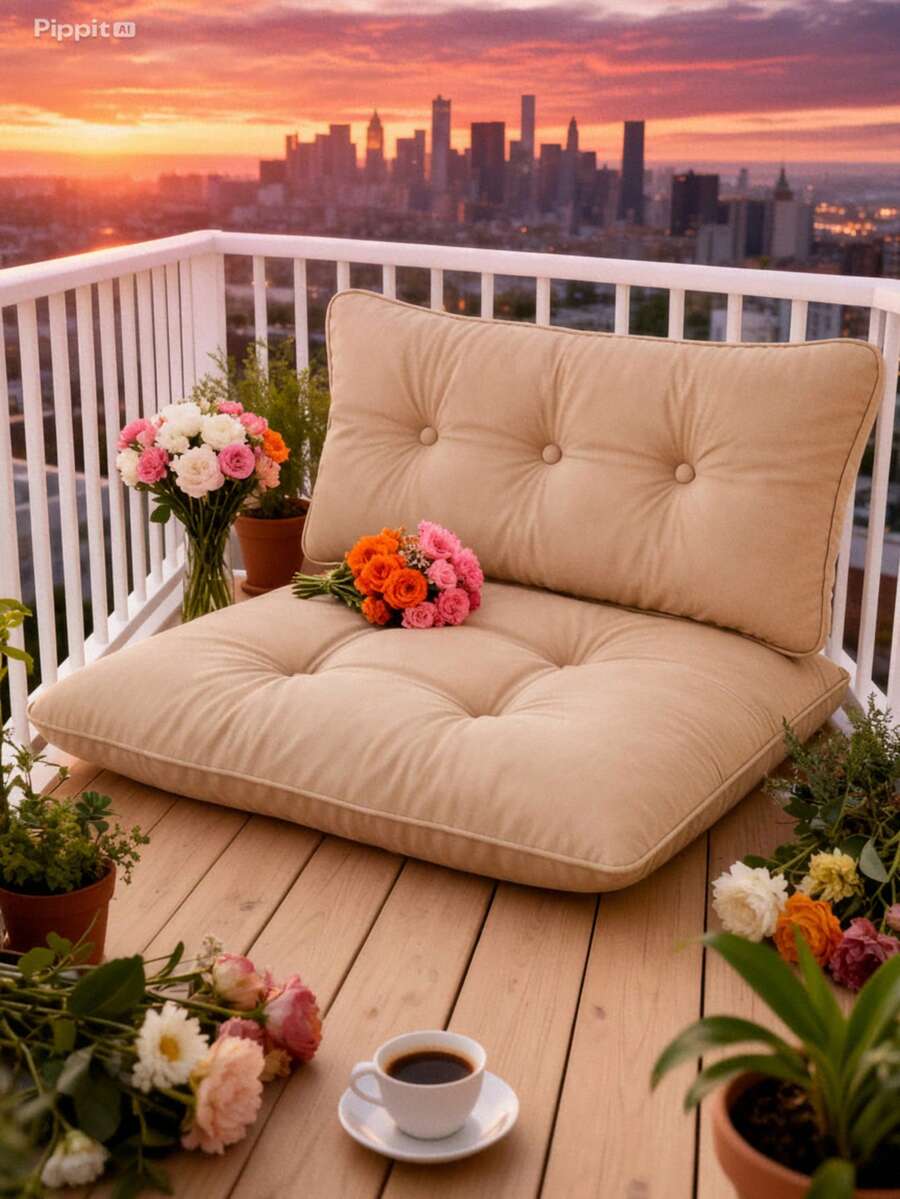 Premium Oversized Floor Pillow With Back Support - Indoor & Outdoor Versatile Seating - Soft Touch - Apricot - View 1