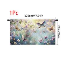 1 pieza, Decoración del hogar, Falda de mesa con estampado de mariposa, Cortina pequeña de cocina, Cubierta de gabinete de cocina, Con agujeros para cortina, Fácil de colgar, Rectangular, Tejido a máquina, Lavable a máquina, Decoración y accesorios de cocina, Perfecto para gabinetes de cocina y decoración del hogar - Multicolor - Ver 18