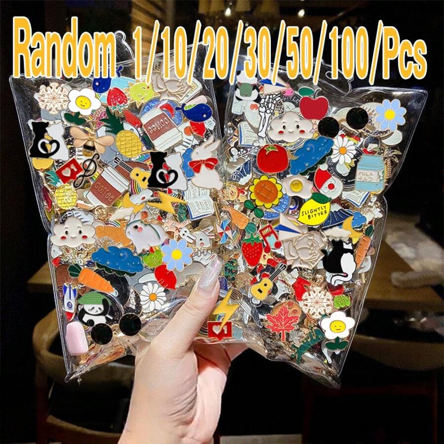 1/10/20/30/50/100件 隨機卡通吊墜胸針套組 - 時尚哥德復古龐克琺瑯胸針，適用於襯衫、包包，適合日常穿搭與派對