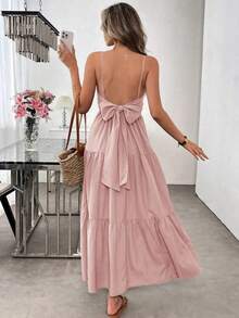Strappy Backless Dress With Large Bows And Fitted Waist - Pink - View 5