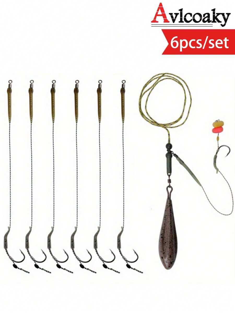 Avlcoaky 6pcs Fishing Hooks Rig Jig Worm Hooks Fish Hook - Multicolor - View 1
