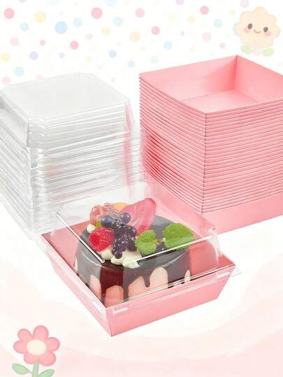 48pcs Pink Oil-Proof Paper Cake Slice Boxes With Clear Lids - 4.72inch Food-Dessert Containers For Bakery, Macarons, Cookies, Charcuterie, Treat Boxes Dessert Boxes For Class Birthday Wedding Party, Gift Box