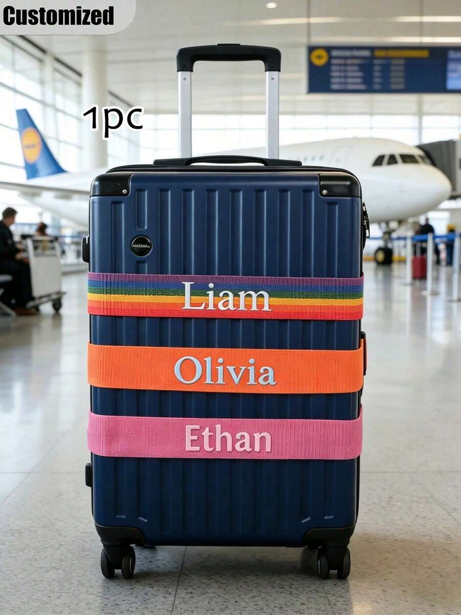 Custom Name Luggage Strap, Personalized Text Suitcase Belt, Adjustable Travel Luggage Identifier, 1PC - Multicolor - View 1