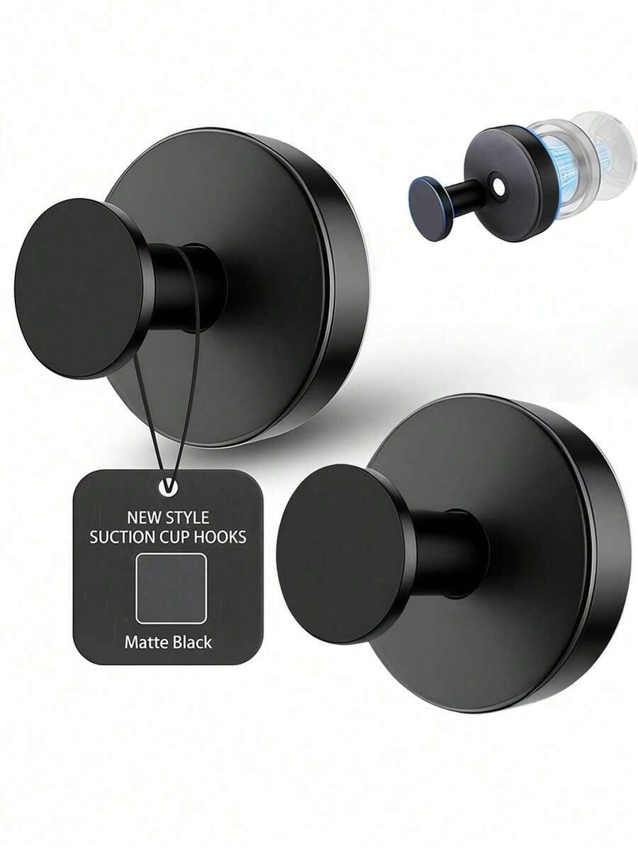 [Gancho de Ventosa Resistente] Gancho de Toalla Montado en la Pared sin Perforación - Gancho de Ventosa Resistente Adecuado para Ducha, Baño y Cocina - Puede Soportar Hasta 15 Lbs, Adecuado para Vidrio, Espejo, Azulejo, Superficies Lisas, Impermeable y Resistente a la Oxidación, Negro Mate - Almacenamiento de Esponja de Baño, Bata de Baño, Abrigo - color acero inoxidable - Ver 1