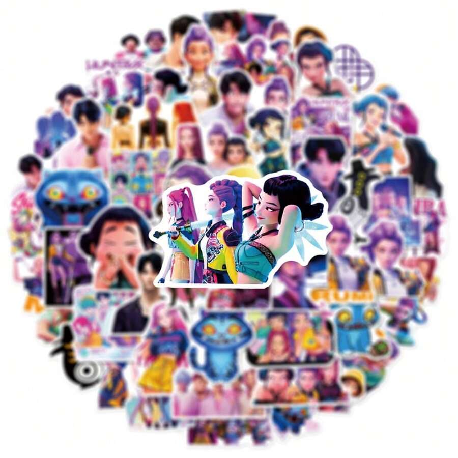 60入 K-POP D-Emon H-Unters 貼紙,混色角色印花貼紙,適用於粉絲派對、剪貼簿、筆電裝飾、水壺、手機殼、文具、派對小禮物 - 彩色 - 查看 1