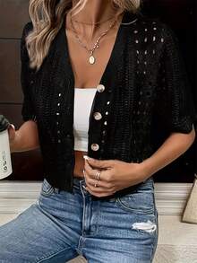Short Sleeve Cardigan For Spring And Summer - Black - View 5