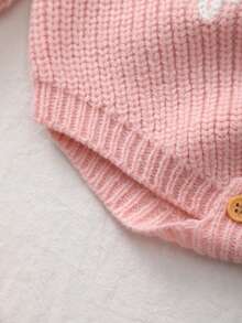 Baby Girl Soft Cute Big Sister Letter + Small Flower Embroidery Knit Romper - Pink - View 6